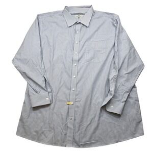 Oak Hill Dress Shirt Mens 4XLT 4XL Tall White Blue Stripe Wrinkle Free Cotton